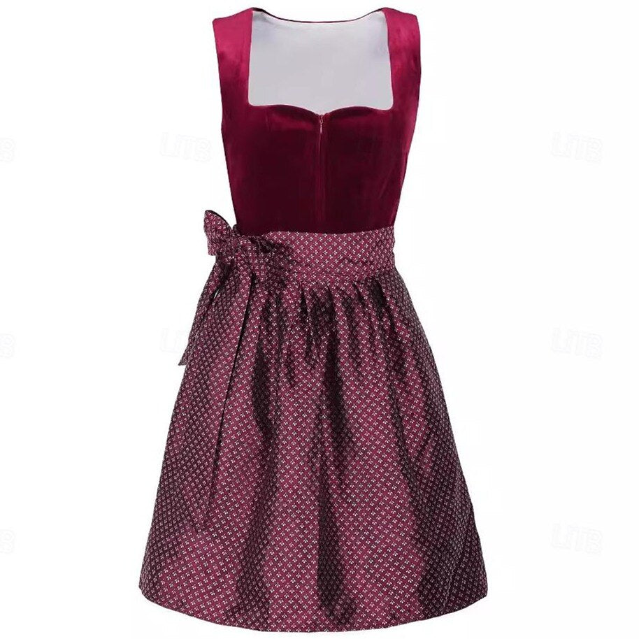 Abito Dirndl tradizionale | Velluto bordeaux con dettagli in pizzo