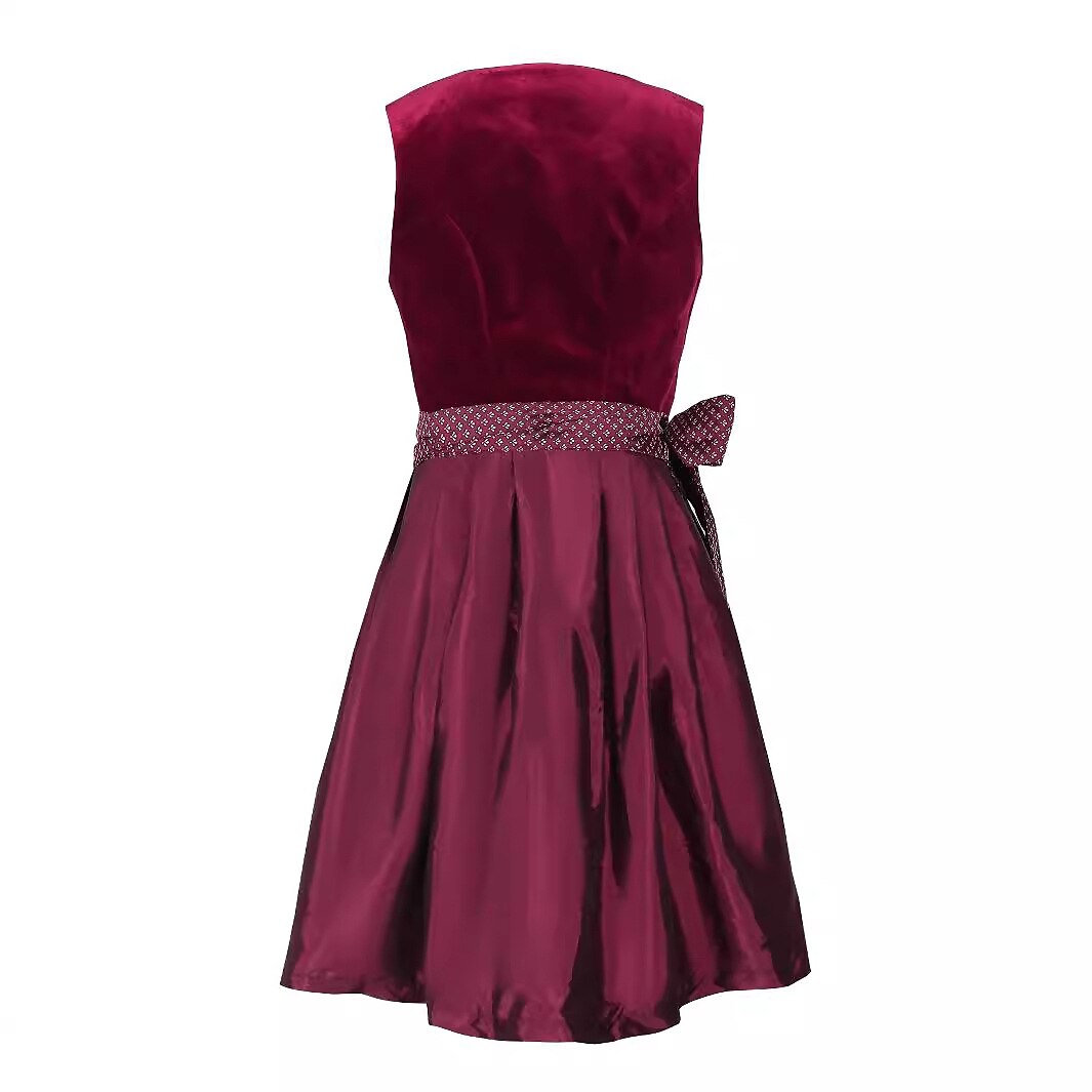Abito Dirndl tradizionale | Velluto bordeaux con dettagli in pizzo
