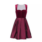 Abito Dirndl tradizionale | Velluto bordeaux con dettagli in pizzo