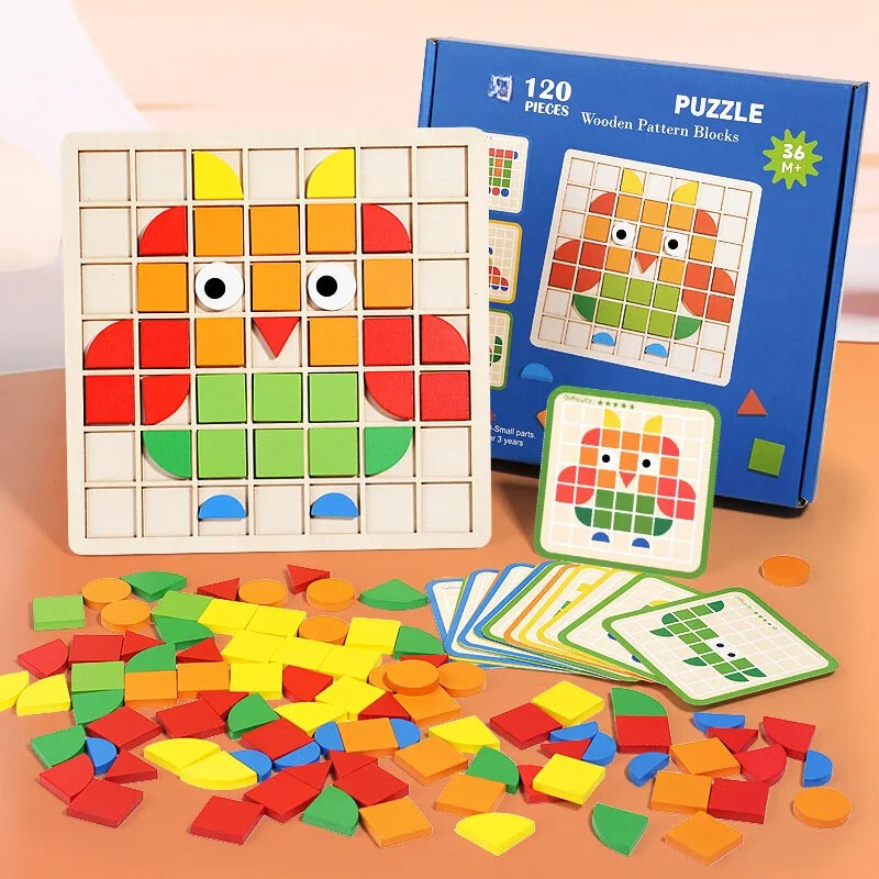 BlockMaster - Puzzle creativo in legno con mosaico per bambini