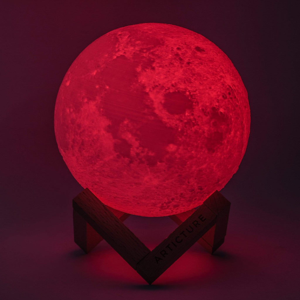 Lampada Luna 3D con Base in Legno