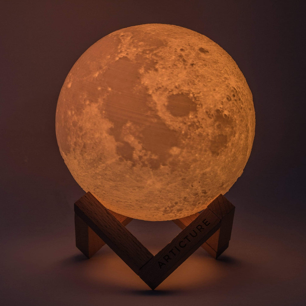 Lampada Luna 3D con Base in Legno