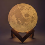 Lampada Luna 3D con Base in Legno