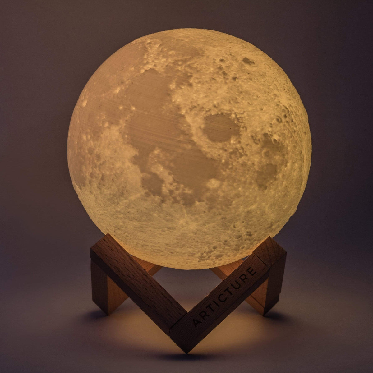 Lampada Luna 3D con Base in Legno