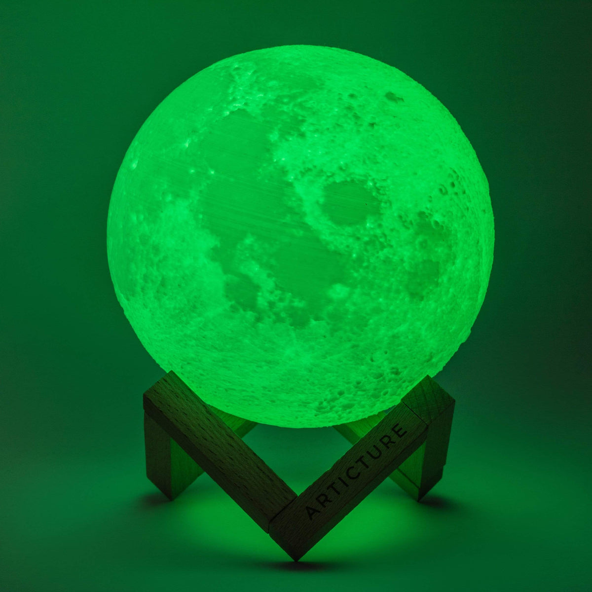 Lampada Luna 3D con Base in Legno