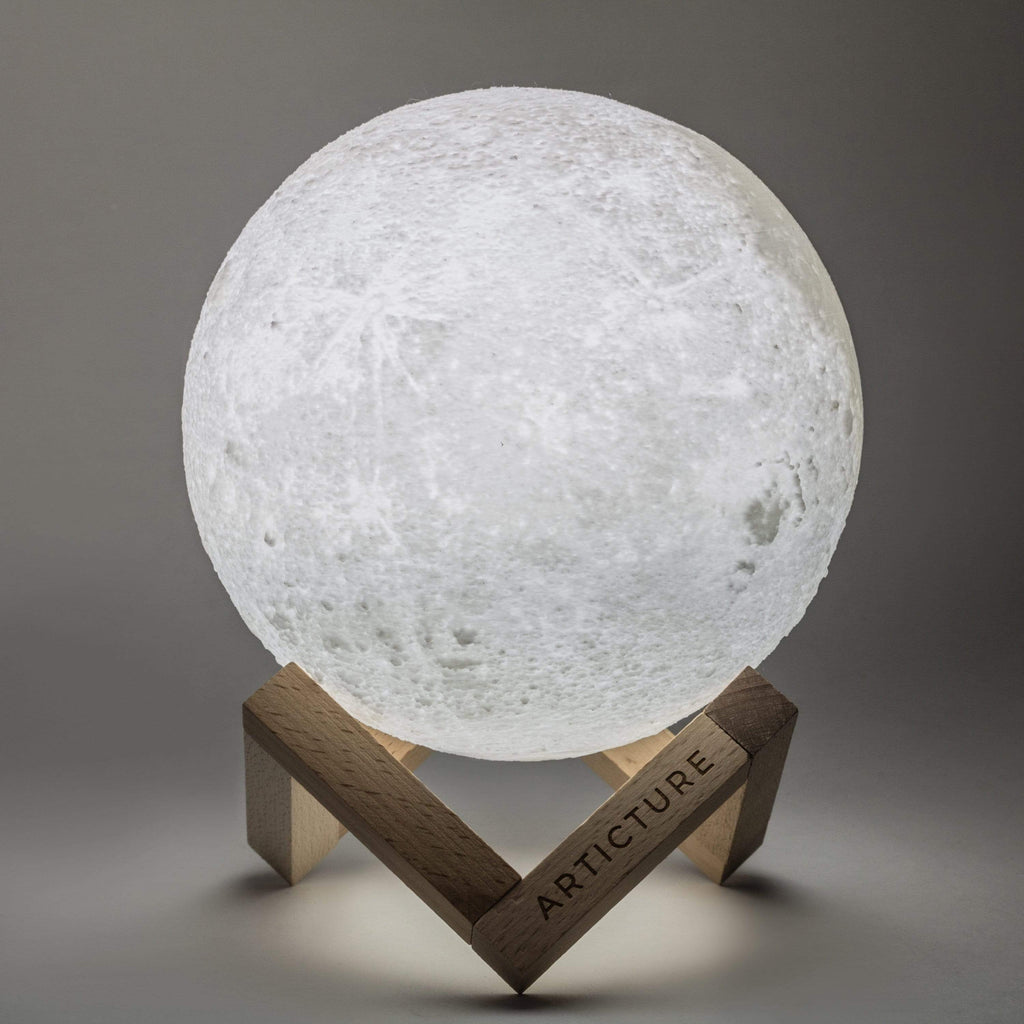Lampada Luna 3D con Base in Legno
