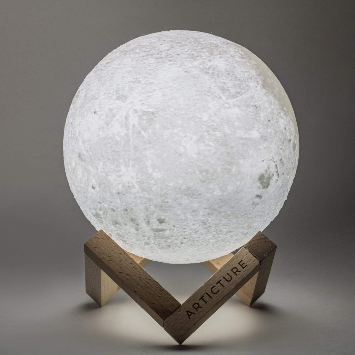 Lampada Luna 3D con Base in Legno