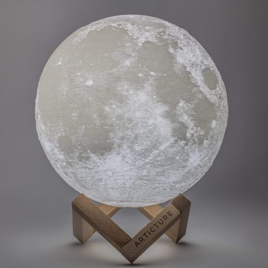 Lampada Luna 3D con Base in Legno