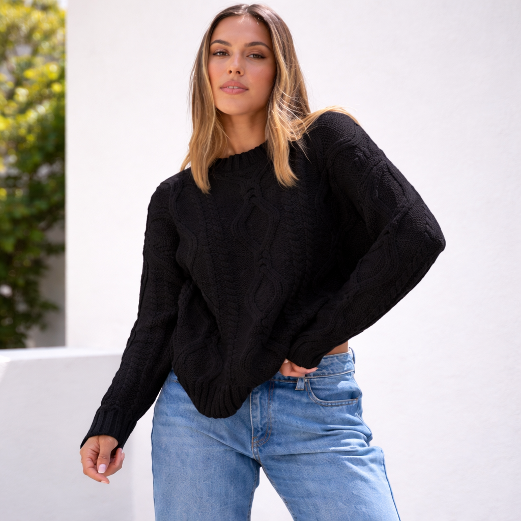 Damen Oversize Grobstrick Pullover Langarm Caldo inverno
