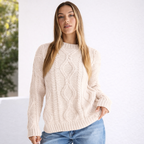Damen Oversize Grobstrick Pullover Langarm Caldo inverno