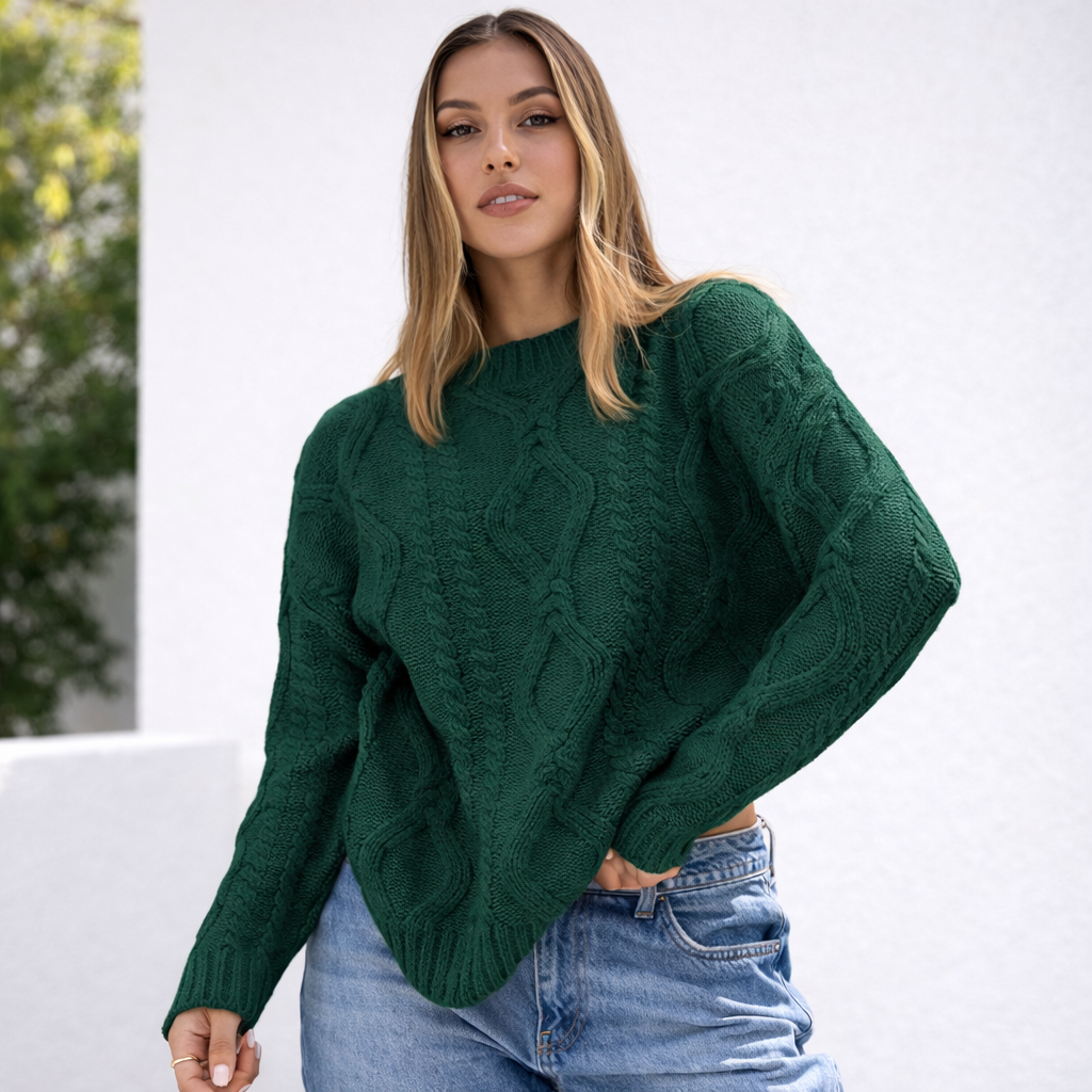 Damen Oversize Grobstrick Pullover Langarm Caldo inverno