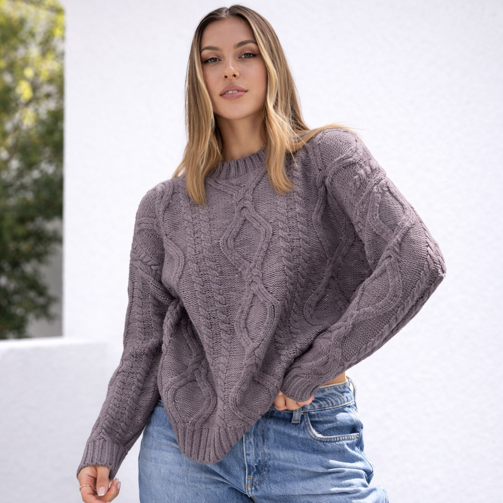 Damen Oversize Grobstrick Pullover Langarm Caldo inverno