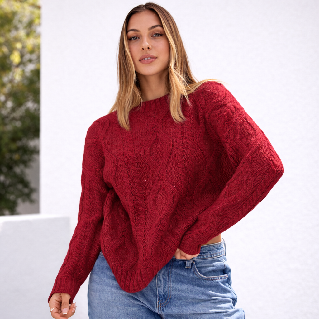 Damen Oversize Grobstrick Pullover Langarm Caldo inverno