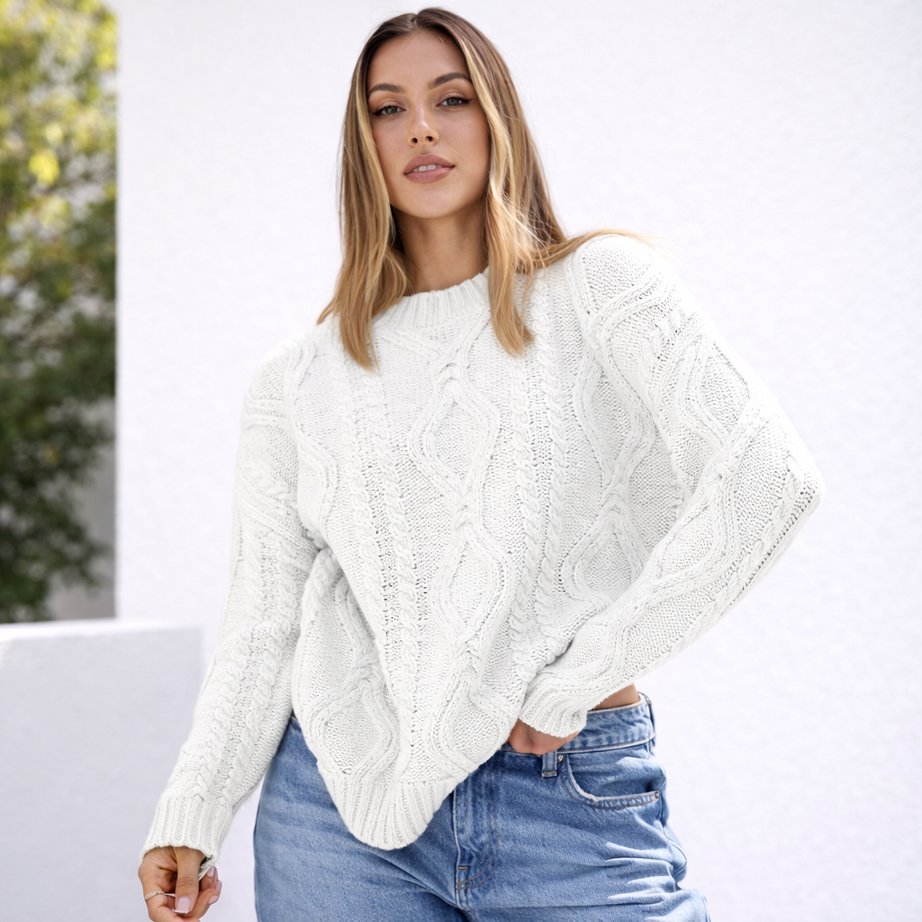 Damen Oversize Grobstrick Pullover Langarm Caldo inverno
