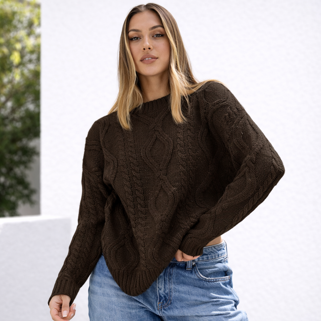 Damen Oversize Grobstrick Pullover Langarm Caldo inverno