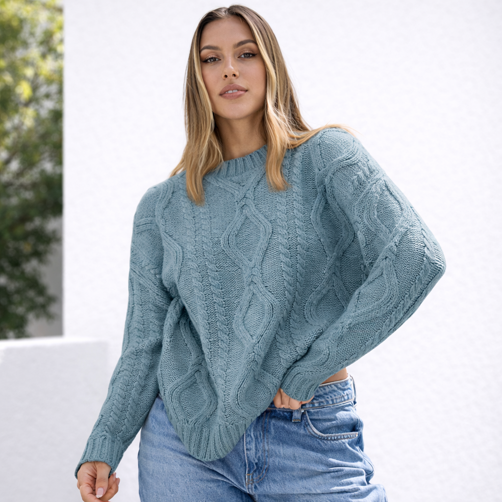 Damen Oversize Grobstrick Pullover Langarm Caldo inverno