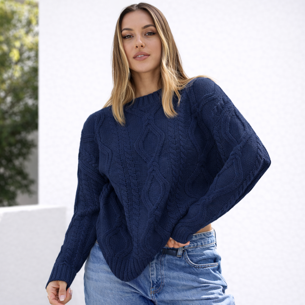 Damen Oversize Grobstrick Pullover Langarm Caldo inverno