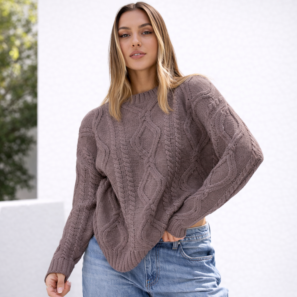 Damen Oversize Grobstrick Pullover Langarm Caldo inverno