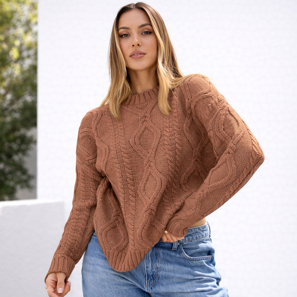 Damen Oversize Grobstrick Pullover Langarm Caldo inverno