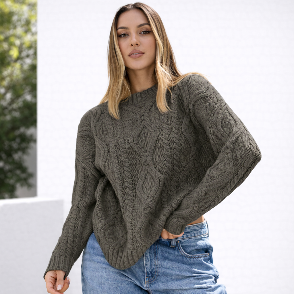 Damen Oversize Grobstrick Pullover Langarm Caldo inverno