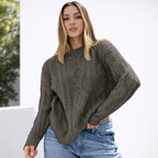 Damen Oversize Grobstrick Pullover Langarm Caldo inverno