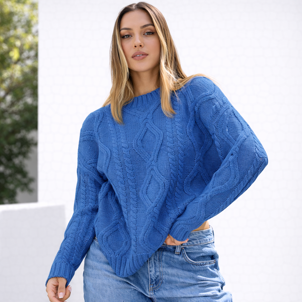 Damen Oversize Grobstrick Pullover Langarm Caldo inverno