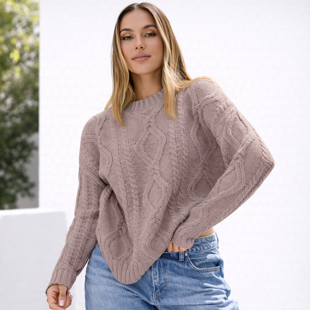 Damen Oversize Grobstrick Pullover Langarm Caldo inverno