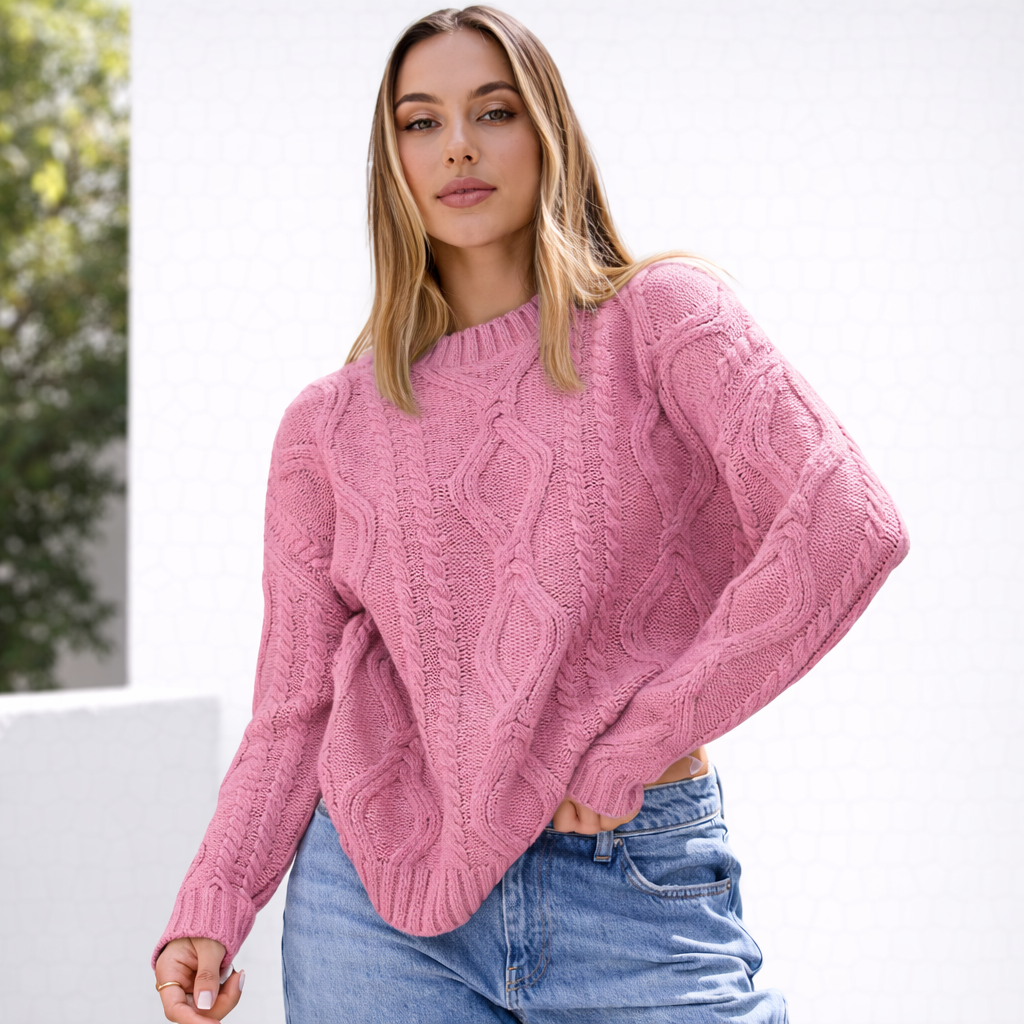 Damen Oversize Grobstrick Pullover Langarm Caldo inverno