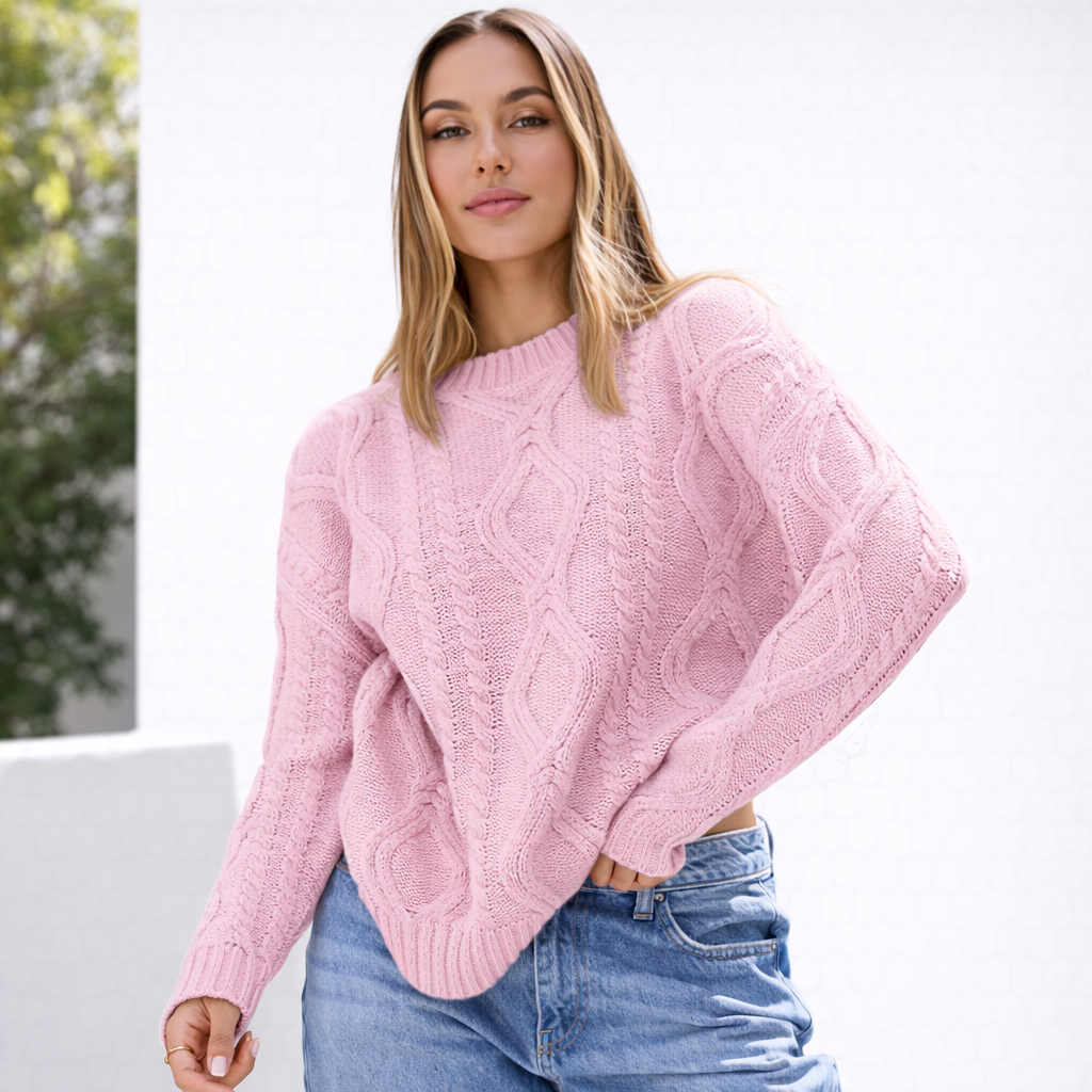 Damen Oversize Grobstrick Pullover Langarm Caldo inverno