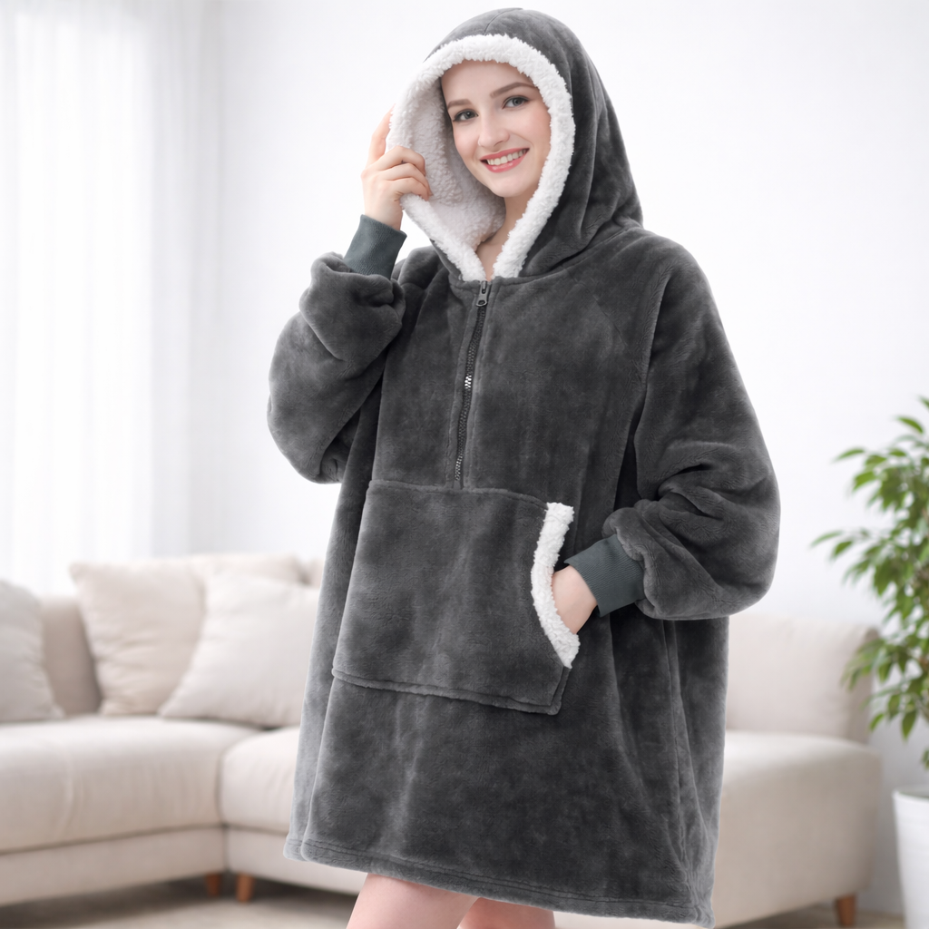 Damen Kuschel Felpa con cappuccio Decke Oversize Warm Lang Alltag