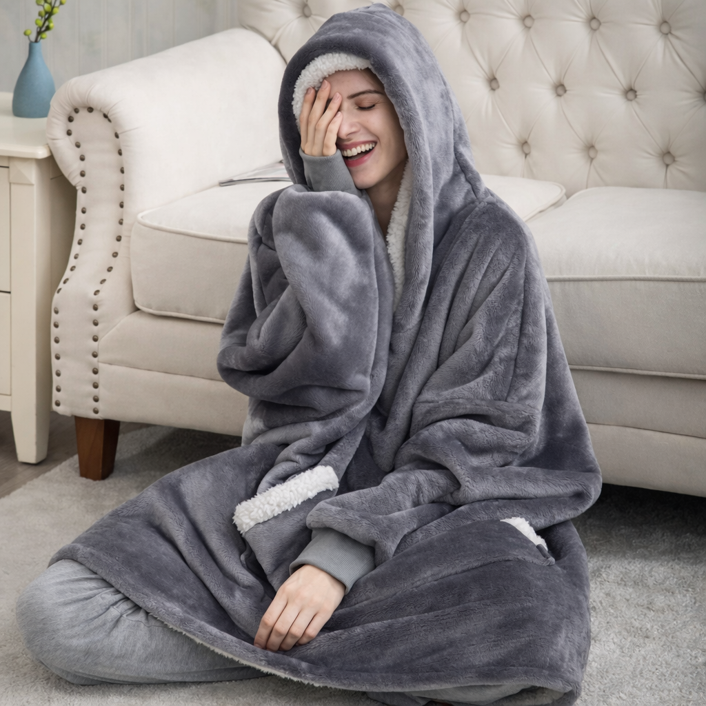 Damen Kuschel Felpa con cappuccio Decke Oversize Warm Lang Alltag