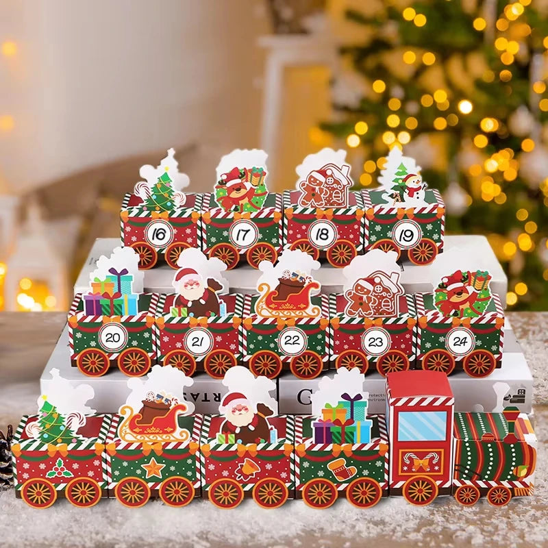 Calendario dell'avvento del treno di Natale | 24 scatole festive con personaggi festivi