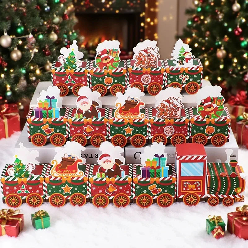 Calendario dell'avvento del treno di Natale | 24 scatole festive con personaggi festivi