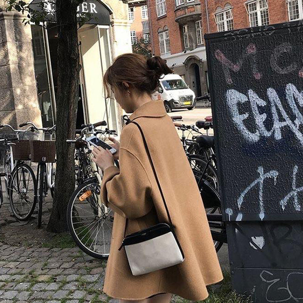 Cappotto invernale classico in lana | Bottoni di media lunghezza sul davanti color cammello