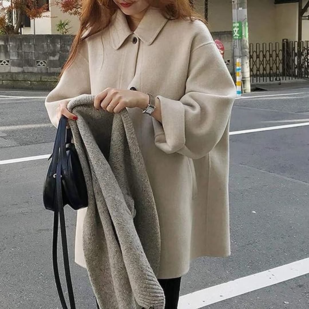 Cappotto invernale classico in lana | Bottoni di media lunghezza sul davanti color cammello