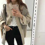 Cappotto invernale classico in lana | Bottoni di media lunghezza sul davanti color cammello