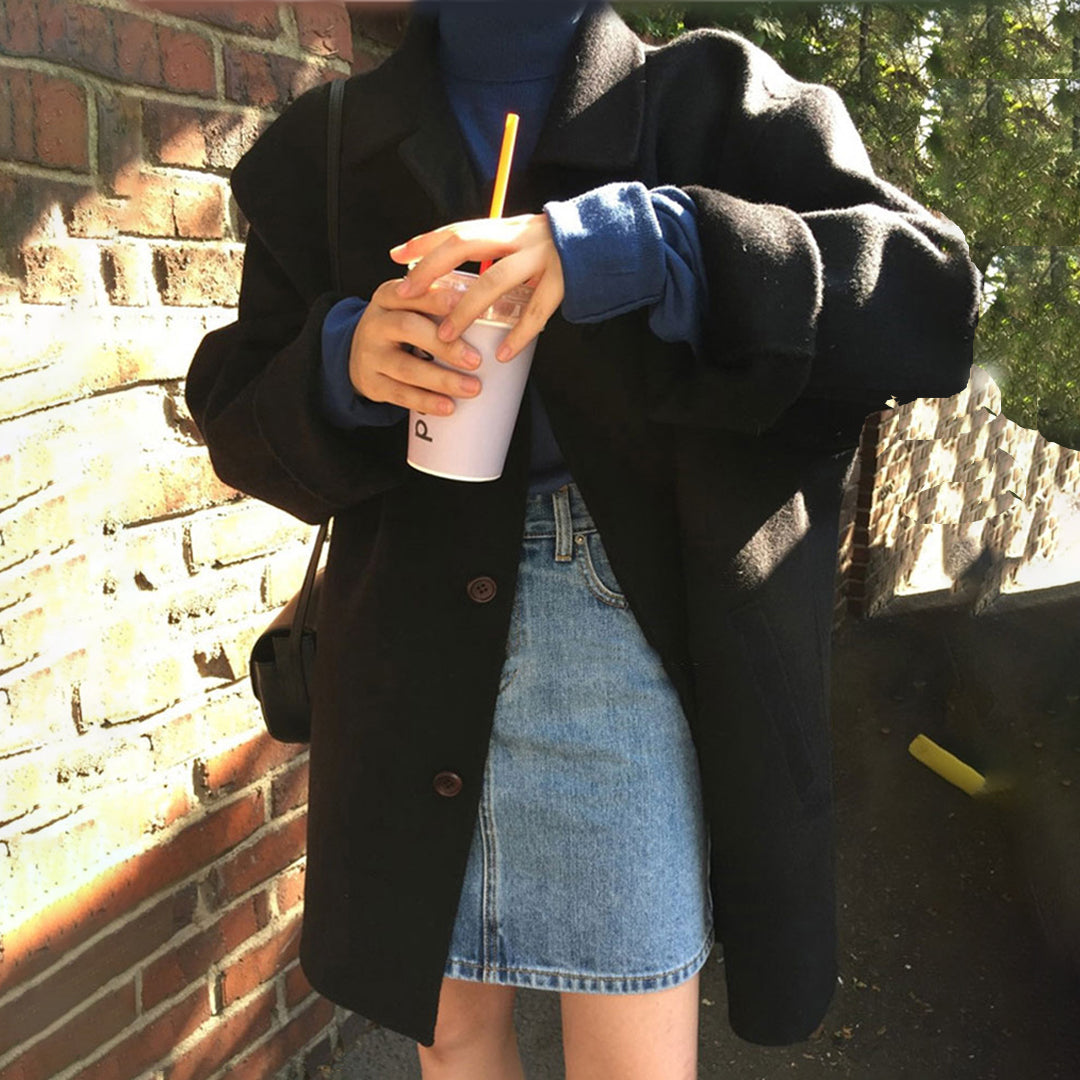 Cappotto invernale classico in lana | Bottoni di media lunghezza sul davanti color cammello