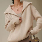 Maglione lavorato a maglia con mezza zip | Pullover in misto cashmere a coste