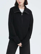 Maglione lavorato a maglia con mezza zip | Pullover in misto cashmere a coste