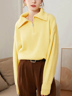 Maglione lavorato a maglia con mezza zip | Pullover in misto cashmere a coste