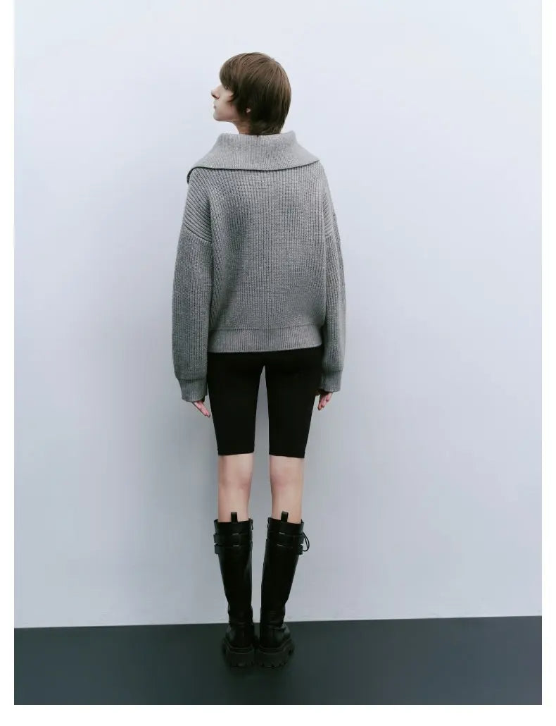 Maglione lavorato a maglia con mezza zip | Pullover in misto cashmere a coste