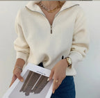 Maglione lavorato a maglia con mezza zip | Pullover in misto cashmere a coste