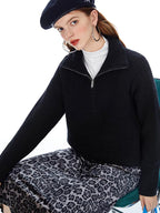 Maglione lavorato a maglia con mezza zip | Pullover in misto cashmere a coste