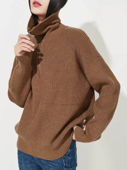 Maglione lavorato a maglia con mezza zip | Pullover in misto cashmere a coste