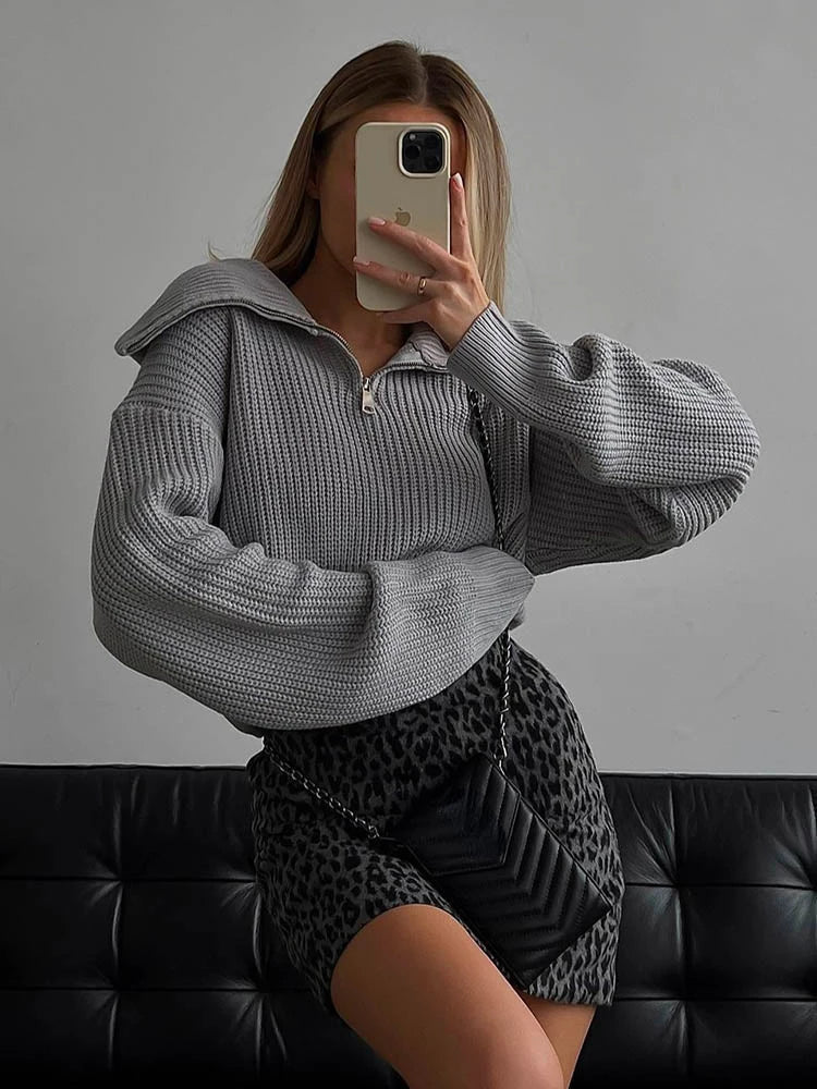 Maglione lavorato a maglia con mezza zip | Pullover in misto cashmere a coste