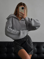 Maglione lavorato a maglia con mezza zip | Pullover in misto cashmere a coste