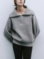 Maglione lavorato a maglia con mezza zip | Pullover in misto cashmere a coste