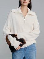 Maglione lavorato a maglia con mezza zip | Pullover in misto cashmere a coste