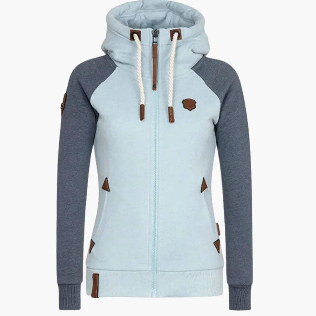 Felpa con cappuccio da donna con zip e cappuccio con coulisse