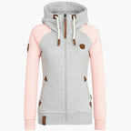 Felpa con cappuccio da donna con zip e cappuccio con coulisse